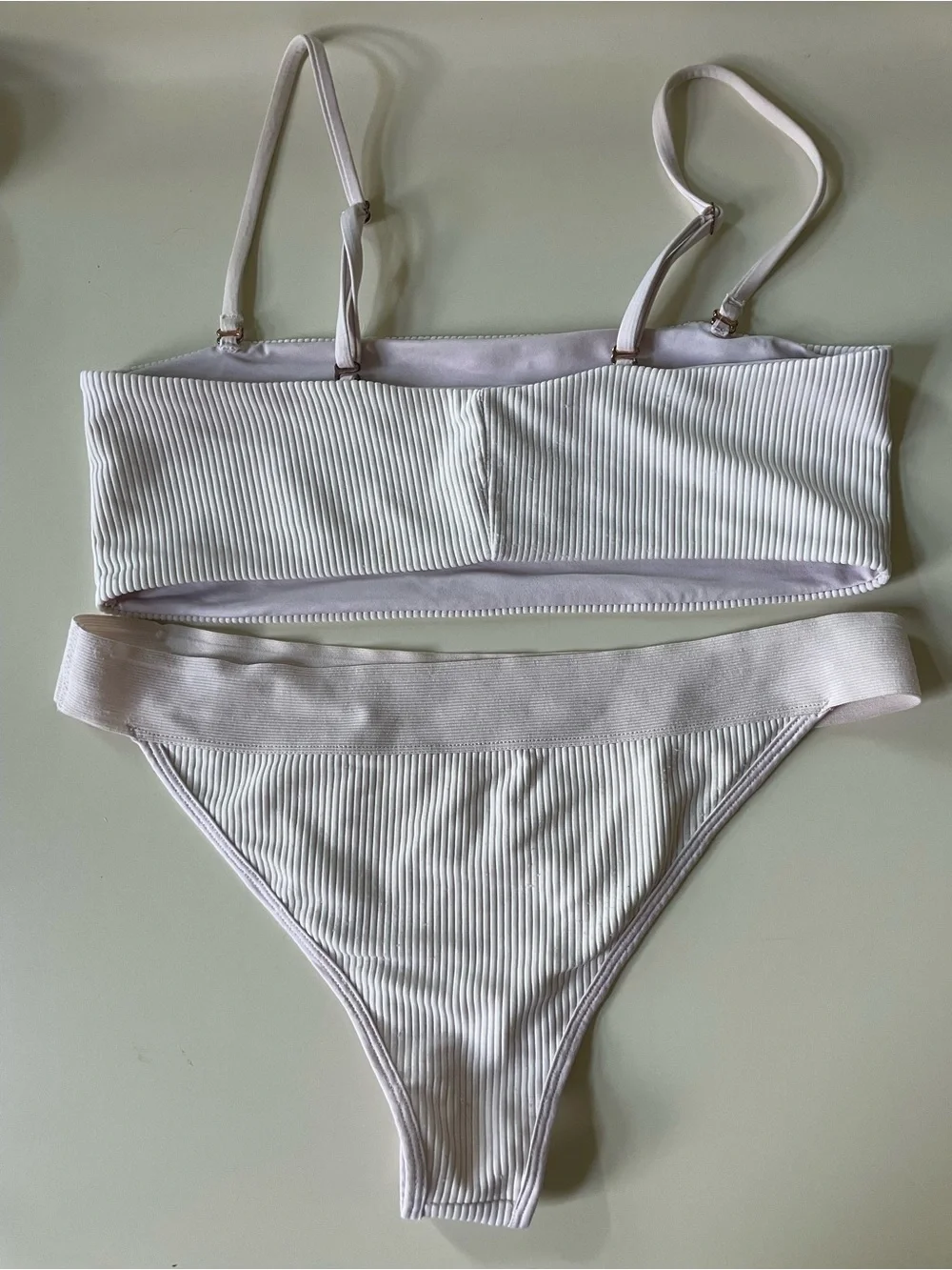 Frankie’s Bikinis Ribbed Two-Piece Bikini Set in Light Pink, size S